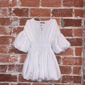 White Mini Dress with Poofy Sleeves